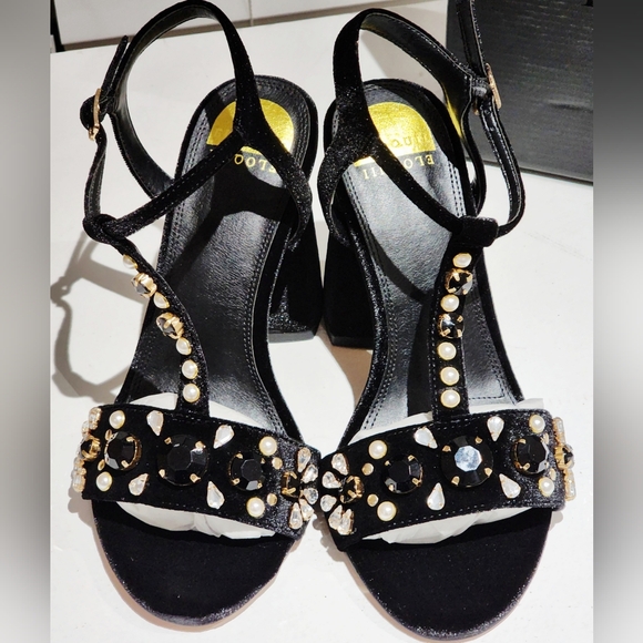 NIB Eloquii T-Strap 4" High Heeled Chucky Heel Velvet Beaded Shoes 10W - Picture 4 of 8